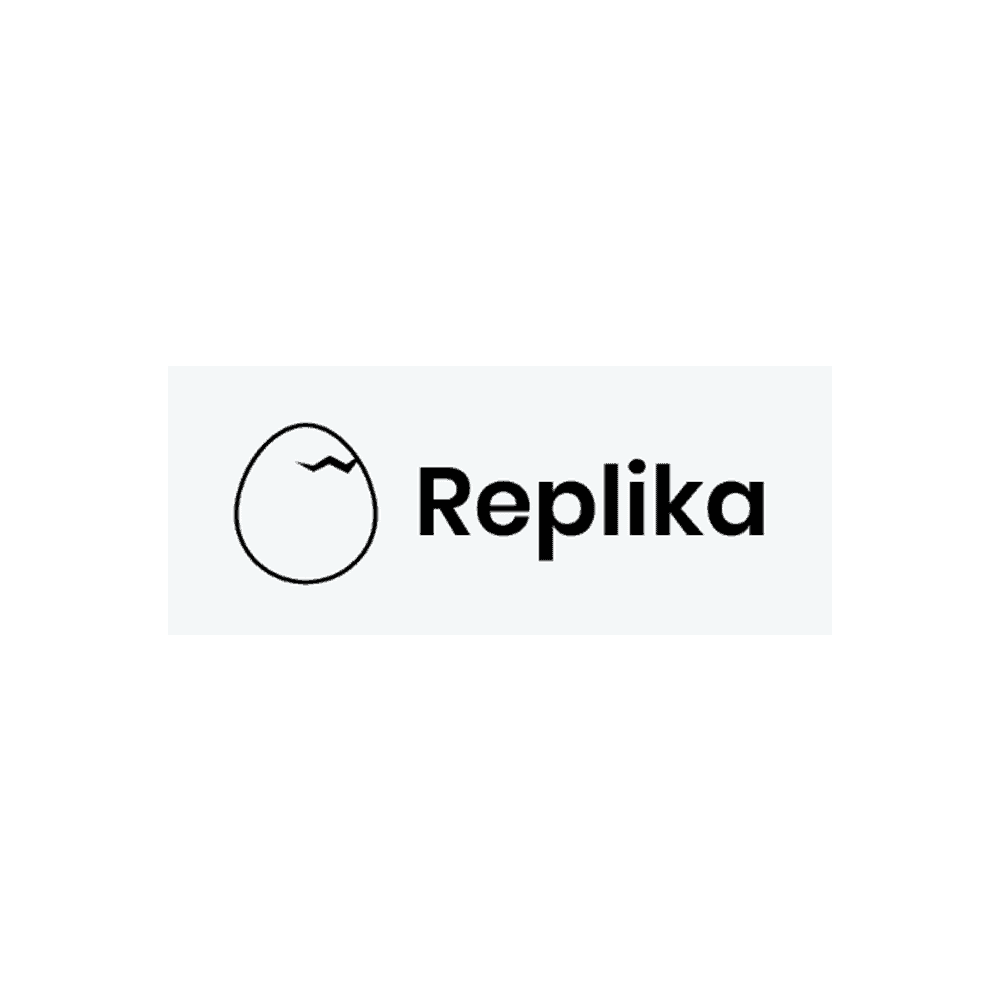 Replika logo featuring a stylized chat bubble, symbolizing deep and meaningful AI-assisted conversations.